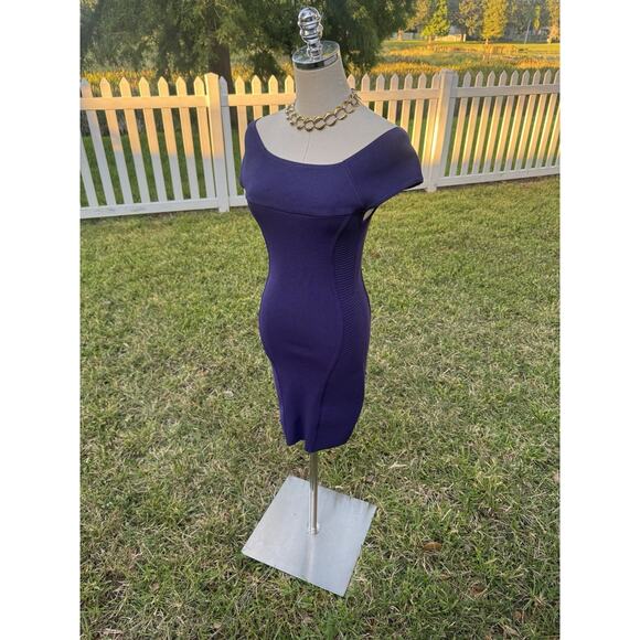 BEBE Y2K Vintage Deep Purple Bandage Mini Dress Off Shoulder Clubbing Bodycon S - Picture 11 of 16